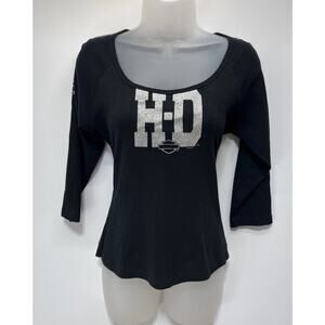 Vtg HARLEY DAVIDSON Top Size M Black Silver Metallic St Charles MO 2005 Made USA